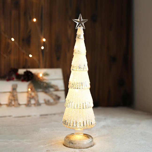 Glitter Christmas Tree Table Lamp LED Light-Up Decoration with Star Topper Festive Centerpiece for Home & Office Decor 