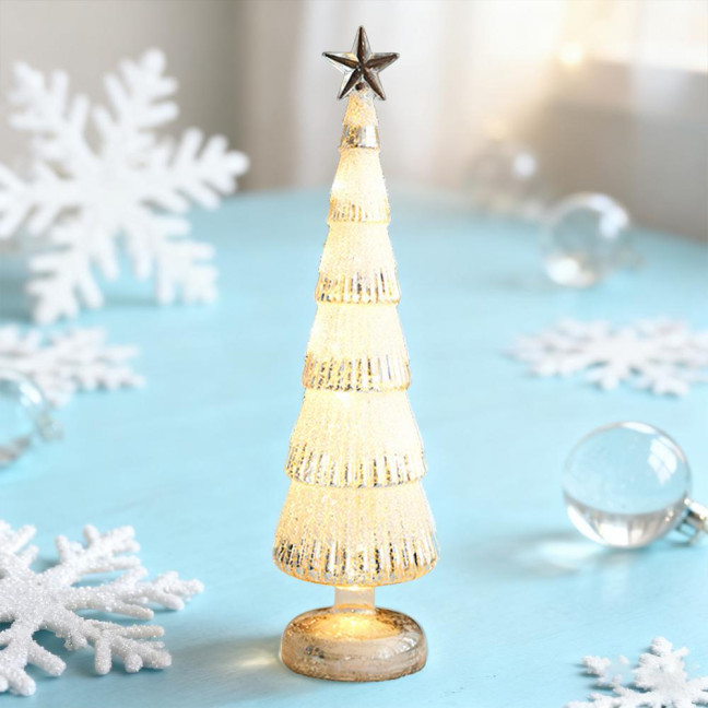 Glitter Christmas Tree Table Lamp LED Light-Up Decoration with Star Topper Festive Centerpiece for Home & Office Decor 