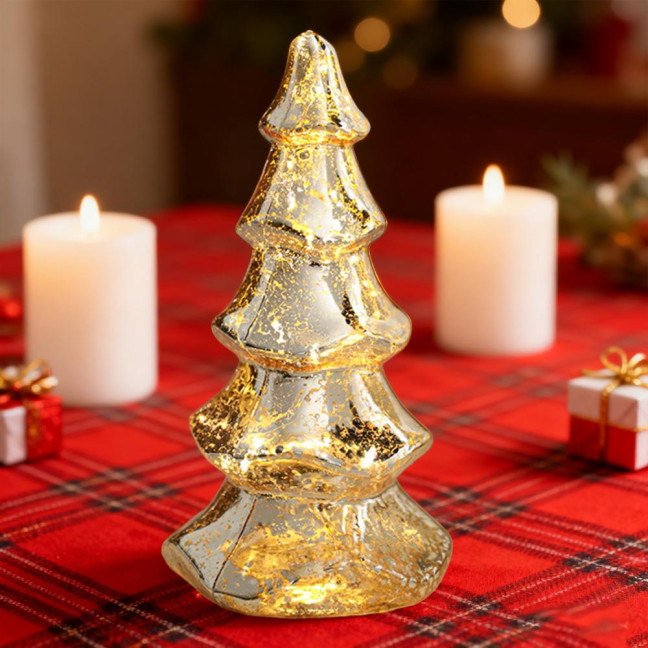 Glitter Christmas Tree Table Lamp LED Light-Up Decoration with Star Topper Festive Centerpiece for Home & Office Decor 