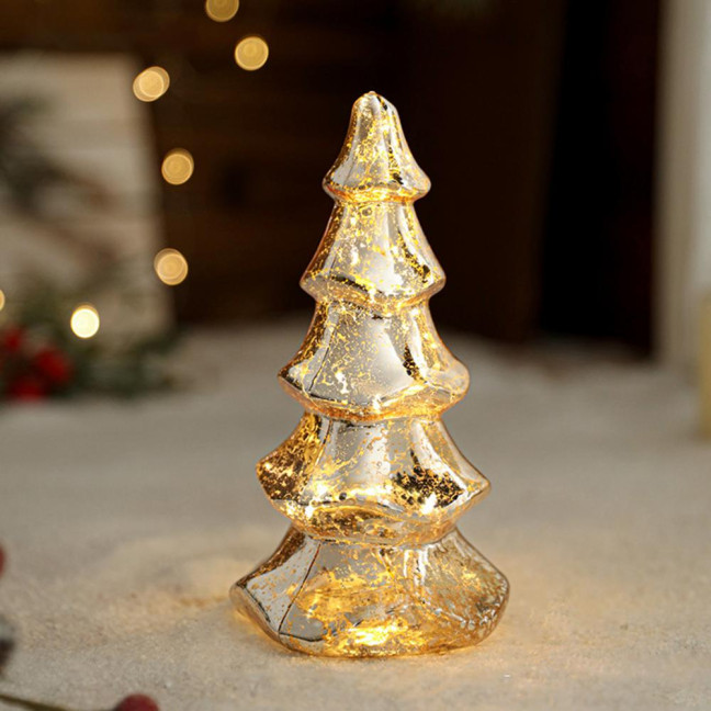 Glitter Christmas Tree Table Lamp LED Light-Up Decoration with Star Topper Festive Centerpiece for Home & Office Decor 