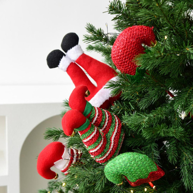Elf Leg Christmas Tree Picks 3D Decorative Stems with Colorful Stripes Easy Insert Elf Leg Decor for Xmas Tree Wreath & Holiday Display