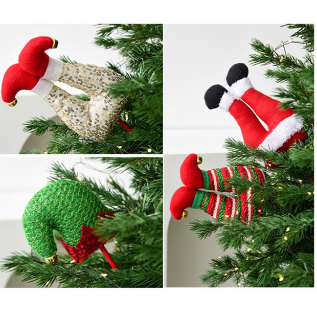 Elf Leg Christmas Tree Picks 3D Decorative Stems with Colorful Stripes Easy Insert Elf Leg Decor for Xmas Tree Wreath & Holiday Display