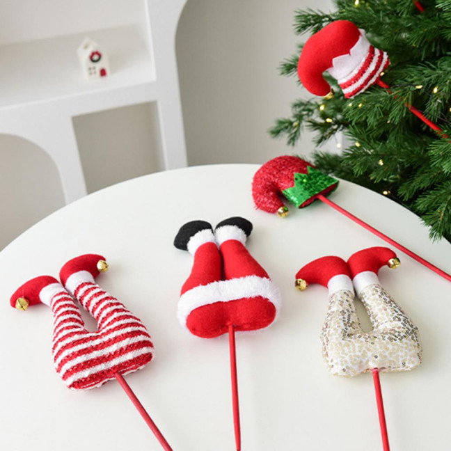 Elf Leg Christmas Tree Picks 3D Decorative Stems with Colorful Stripes Easy Insert Elf Leg Decor for Xmas Tree Wreath & Holiday Display