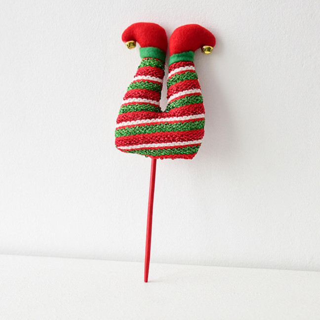 Elf Leg Christmas Tree Picks 3D Decorative Stems with Colorful Stripes Easy Insert Elf Leg Decor for Xmas Tree Wreath & Holiday Display