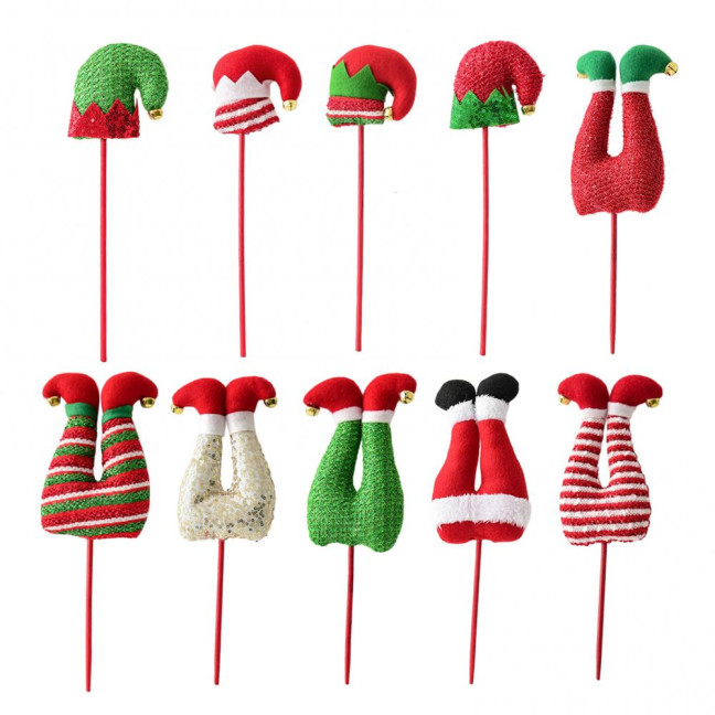 Elf Leg Christmas Tree Picks 3D Decorative Stems with Colorful Stripes Easy Insert Elf Leg Decor for Xmas Tree Wreath & Holiday Display