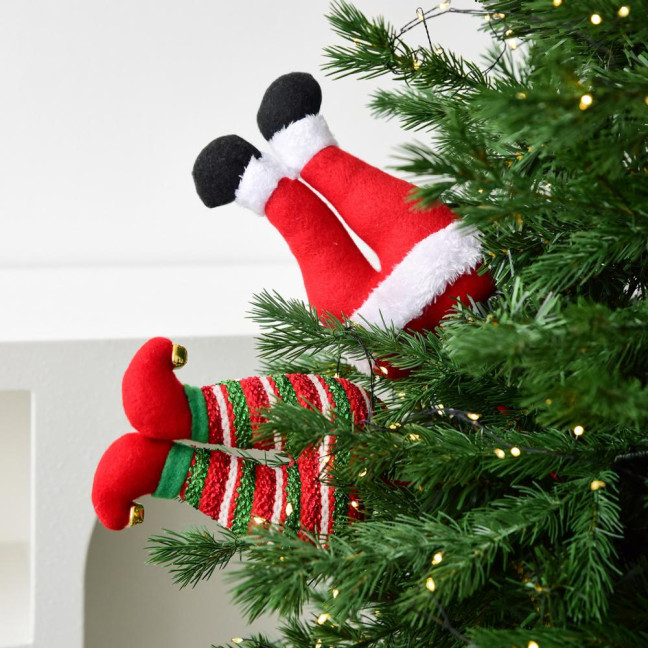 Elf Leg Christmas Tree Picks 3D Decorative Stems with Colorful Stripes Easy Insert Elf Leg Decor for Xmas Tree Wreath & Holiday Display