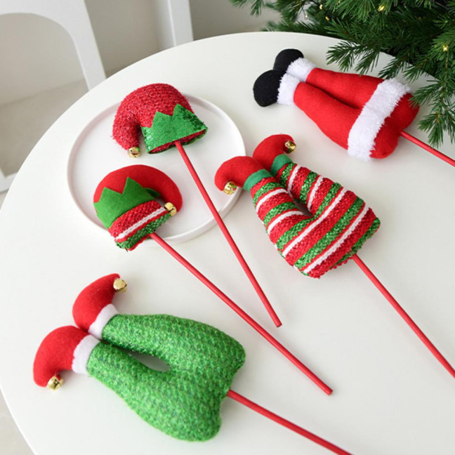 Elf Leg Christmas Tree Picks 3D Decorative Stems with Colorful Stripes Easy Insert Elf Leg Decor for Xmas Tree Wreath & Holiday Display