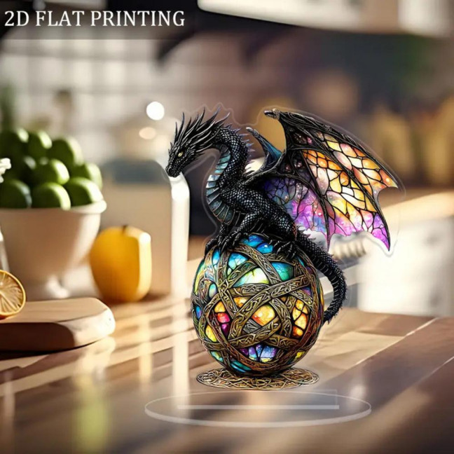 Dragon Statue Vibrant Color Resin Dragon Sculpture Mythical Creature Ornament Gothic Style Fantasy Decor 