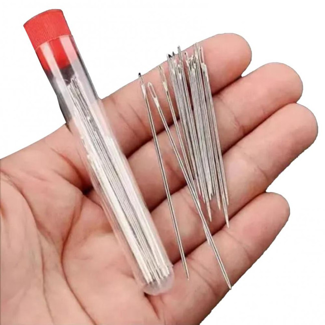 Big Eye Steel Needles Set Hand Sewing Kit Needles with Protective Case Threads Thimbles Threaders Quilting Tool Kit for Sewing Cross Stitch DIY Projects