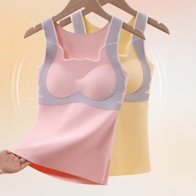 Teen Girls' Thermal Tank Top with Built-in Bra Fleece Lined Sleeveless Camisole Undershirt Winter Warm Tunic Top Cold Weather Base Layer