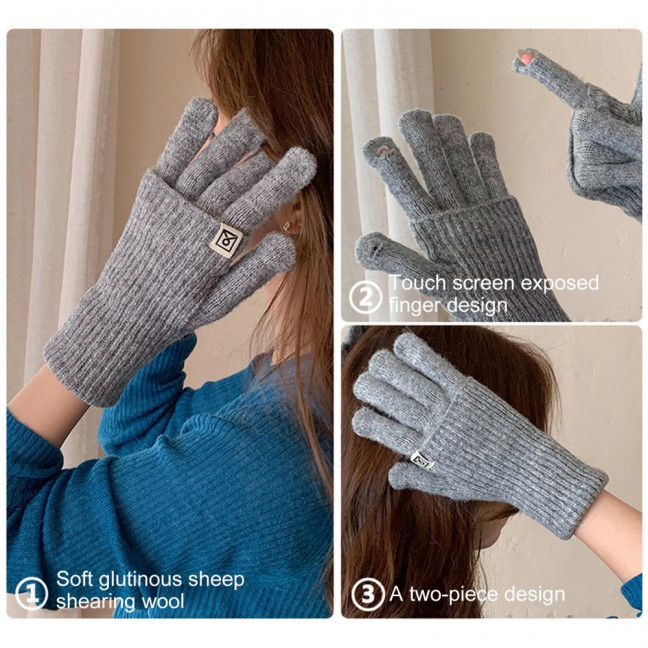 Women Convertible Winter Gloves Warm Touchscreen Gloves 2-in-1 Knitted Stretchy Texting Gloves for Daily Outings Driving 
