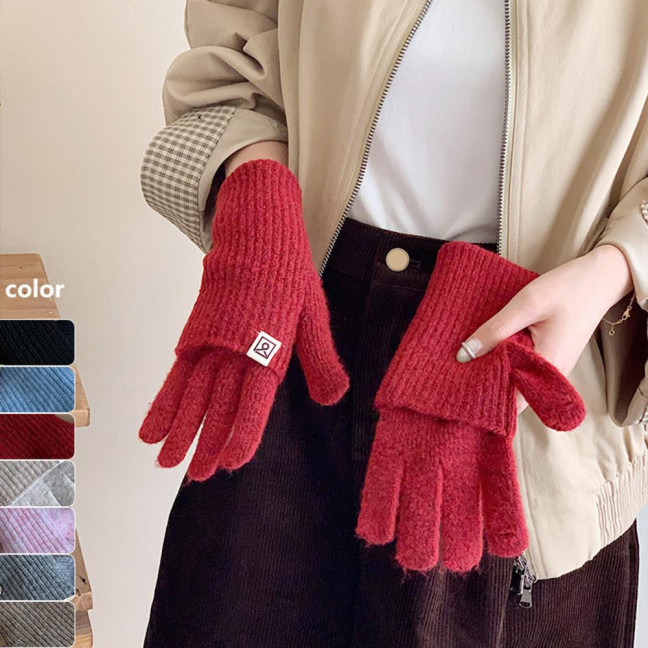 Women Convertible Winter Gloves Warm Touchscreen Gloves 2-in-1 Knitted Stretchy Texting Gloves for Daily Outings Driving 