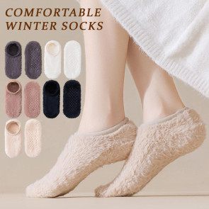 Winter Floor Socks Men Women Warm Plush Home Slipper Socks with Grips Low Cut Anti-Slip Ankle Socks for Indoor Living Room Bedroom 