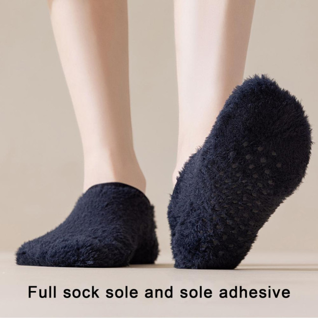 Winter Floor Socks Men Women Warm Plush Home Slipper Socks with Grips Low Cut Anti-Slip Ankle Socks for Indoor Living Room Bedroom 