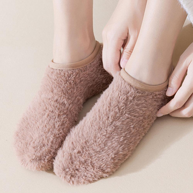 Winter Floor Socks Men Women Warm Plush Home Slipper Socks with Grips Low Cut Anti-Slip Ankle Socks for Indoor Living Room Bedroom 