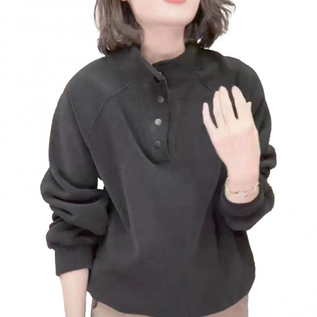 Women's Fleece Sweatshirts Long Sleeve Button Up Pullover Top Casual Stand Collar Warm Outfits for Fall Winter