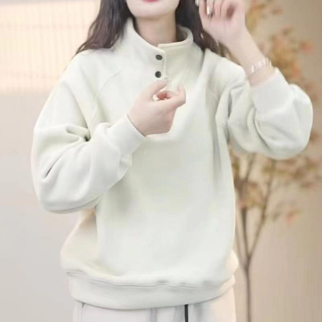 Women's Fleece Sweatshirts Long Sleeve Button Up Pullover Top Casual Stand Collar Warm Outfits for Fall Winter