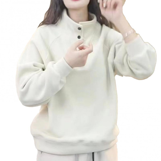 Women's Fleece Sweatshirts Long Sleeve Button Up Pullover Top Casual Stand Collar Warm Outfits for Fall Winter