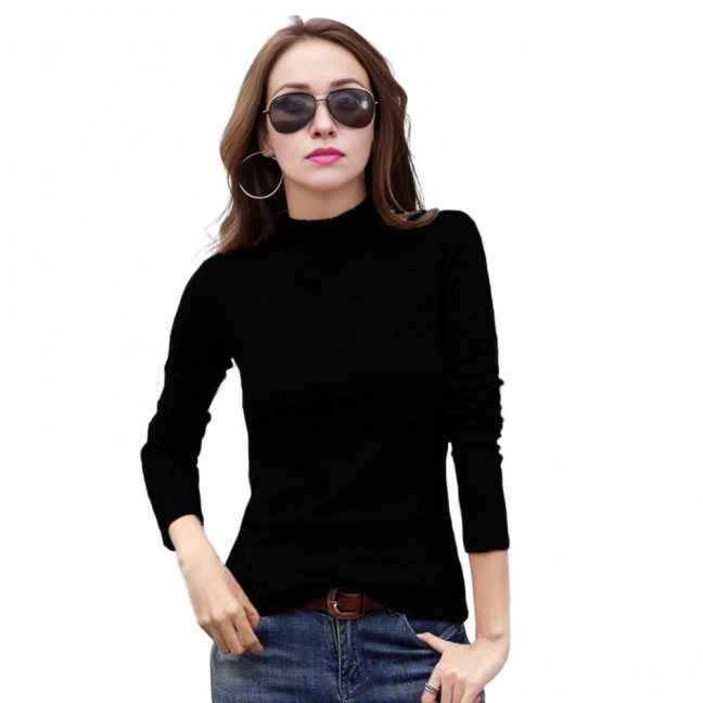 Women Bottom Tops Half-High Collar Long Sleeve Slim Fit Pullover Tops Solid Color Thickened Warm Autumn Winter Base Layer Tops