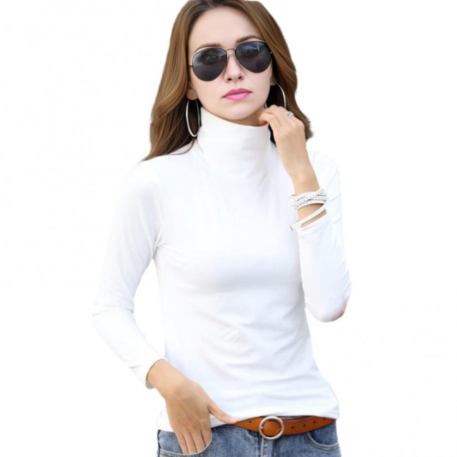 Women Bottom Tops Half-High Collar Long Sleeve Slim Fit Pullover Tops Solid Color Thickened Warm Autumn Winter Base Layer Tops