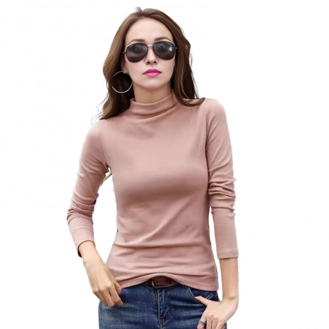 Women Bottom Tops Half-High Collar Long Sleeve Slim Fit Pullover Tops Solid Color Thickened Warm Autumn Winter Base Layer Tops