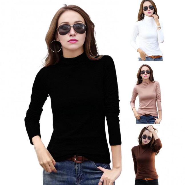 Women Bottom Tops Half-High Collar Long Sleeve Slim Fit Pullover Tops Solid Color Thickened Warm Autumn Winter Base Layer Tops