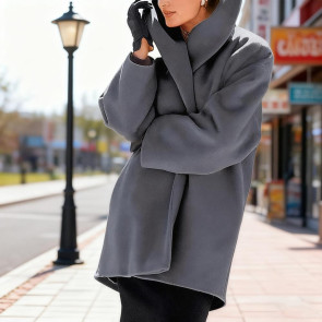 Women's Wool Blend Trench Coat Hooded Single-Breasted Pea Coat Fall Winter Thick Warm Jacket Casual Mid-Long Overcoat