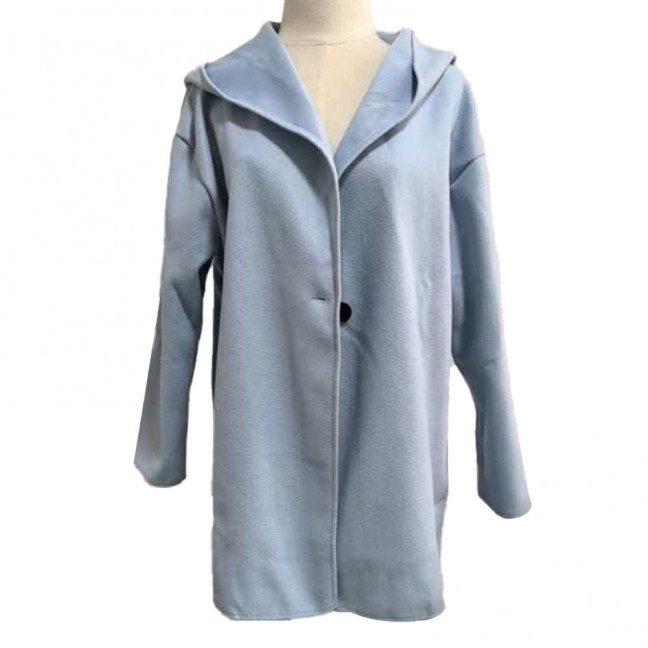 Women's Wool Blend Trench Coat Hooded Single-Breasted Pea Coat Fall Winter Thick Warm Jacket Casual Mid-Long Overcoat