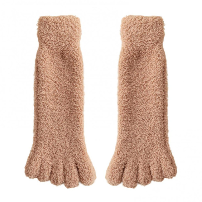 1 Pair Coral Fleece Toe Socks Winter Thick Warm Five Finger Split-Toe Floor Socks Plush Sleep Socks Non-Slip Mid-Calf Socks for Home 