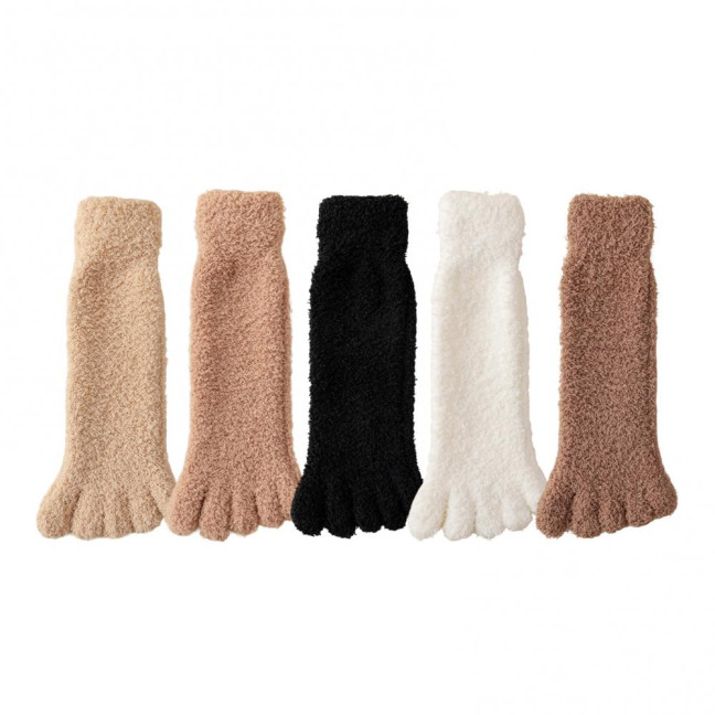 1 Pair Coral Fleece Toe Socks Winter Thick Warm Five Finger Split-Toe Floor Socks Plush Sleep Socks Non-Slip Mid-Calf Socks for Home 
