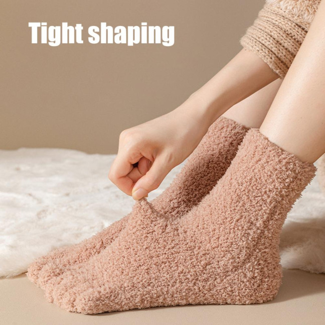 1 Pair Coral Fleece Toe Socks Winter Thick Warm Five Finger Split-Toe Floor Socks Plush Sleep Socks Non-Slip Mid-Calf Socks for Home 