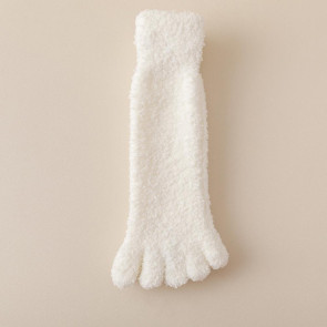 1 Pair Coral Fleece Toe Socks Winter Thick Warm Five Finger Split-Toe Floor Socks Plush Sleep Socks Non-Slip Mid-Calf Socks for Home 