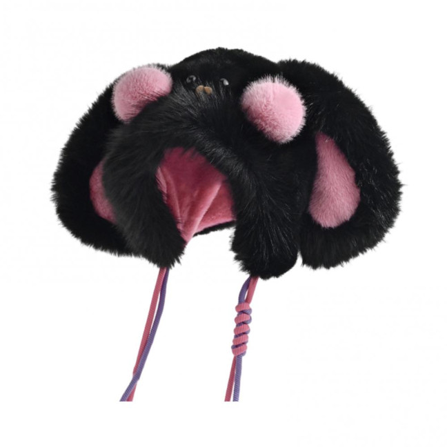 Winter Hat Rabbit Ear Decor Lace-up Elastic Warm Hat Winter Thickened Plush Windproof Lei Feng Hat Cold Weather Hat