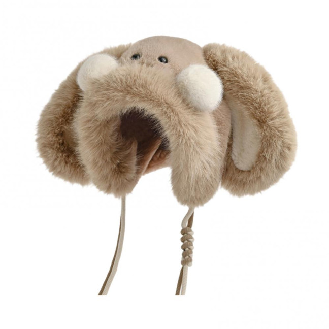 Winter Hat Rabbit Ear Decor Lace-up Elastic Warm Hat Winter Thickened Plush Windproof Lei Feng Hat Cold Weather Hat