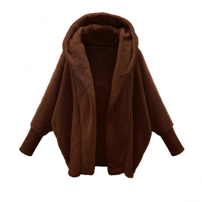 Women's Fuzzy Hooded Cardigan Oversized Fleece Jacket Open Front Sherpa Coat Fall Winter Outwear with Pockets