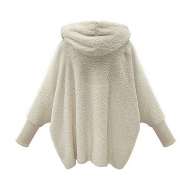 Women's Fuzzy Hooded Cardigan Oversized Fleece Jacket Open Front Sherpa Coat Fall Winter Outwear with Pockets