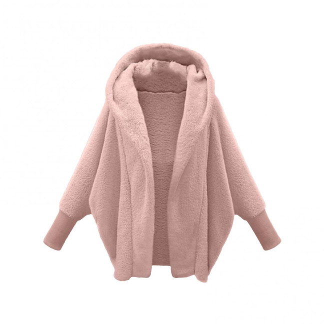 Women's Fuzzy Hooded Cardigan Oversized Fleece Jacket Open Front Sherpa Coat Fall Winter Outwear with Pockets