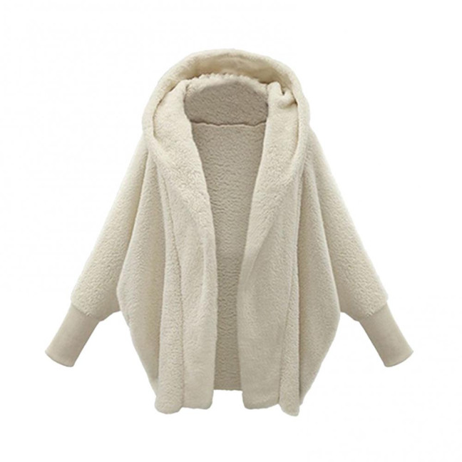 Women's Fuzzy Hooded Cardigan Oversized Fleece Jacket Open Front Sherpa Coat Fall Winter Outwear with Pockets