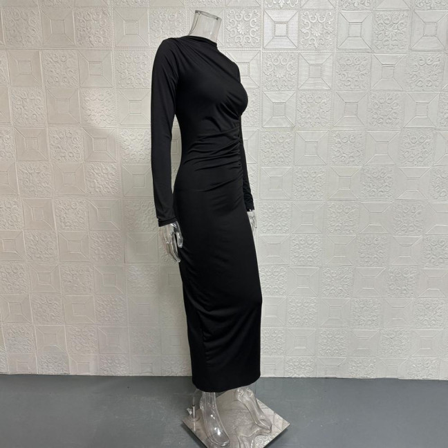 Bodycon Dress for Women Mock Neck Long Sleeve Midi Dress Ruched Slim Fit Party Cocktail Formal Dress Fall Wedding Guest Dress