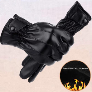 Winter Cycling Gloves Men Women Black Faux Leather Wind Resistant Gloves Warm Fleece Lined Gloves for Driving Outdoor Activities