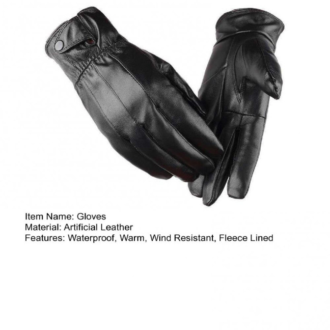 Winter Cycling Gloves Men Women Black Faux Leather Wind Resistant Gloves Warm Fleece Lined Gloves for Driving Outdoor Activities