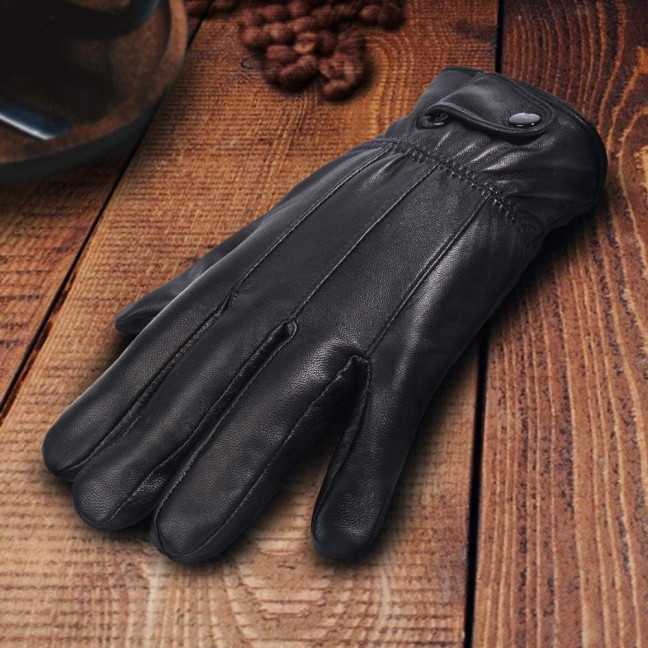 Winter Cycling Gloves Men Women Black Faux Leather Wind Resistant Gloves Warm Fleece Lined Gloves for Driving Outdoor Activities
