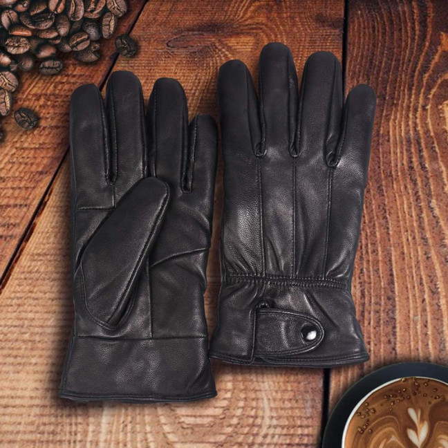 Winter Cycling Gloves Men Women Black Faux Leather Wind Resistant Gloves Warm Fleece Lined Gloves for Driving Outdoor Activities