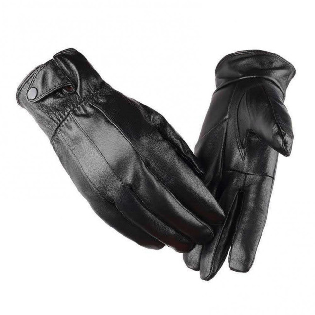 Winter Cycling Gloves Men Women Black Faux Leather Wind Resistant Gloves Warm Fleece Lined Gloves for Driving Outdoor Activities