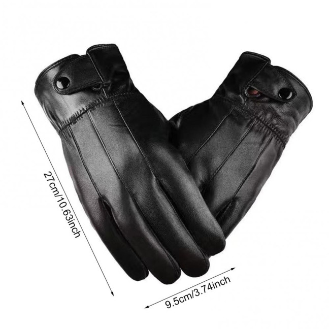 Winter Cycling Gloves Men Women Black Faux Leather Wind Resistant Gloves Warm Fleece Lined Gloves for Driving Outdoor Activities