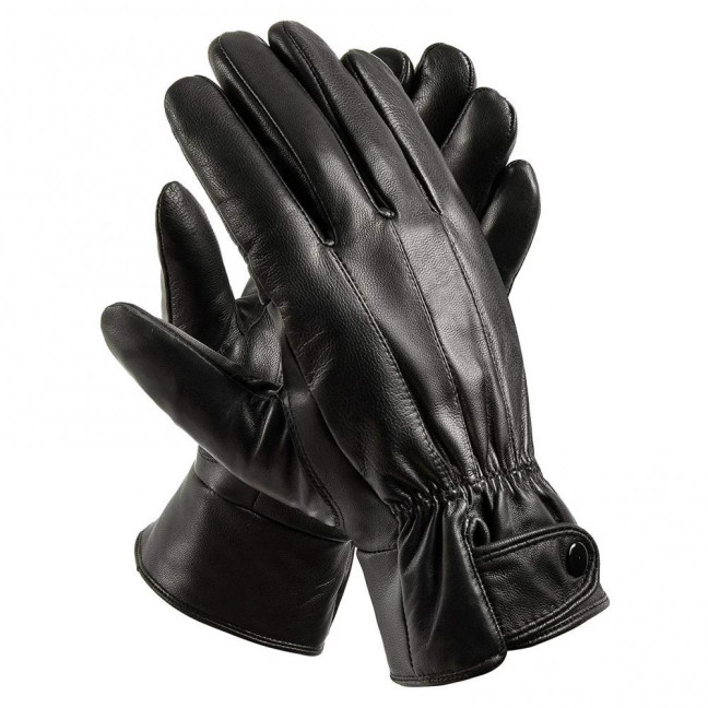 Winter Cycling Gloves Men Women Black Faux Leather Wind Resistant Gloves Warm Fleece Lined Gloves for Driving Outdoor Activities