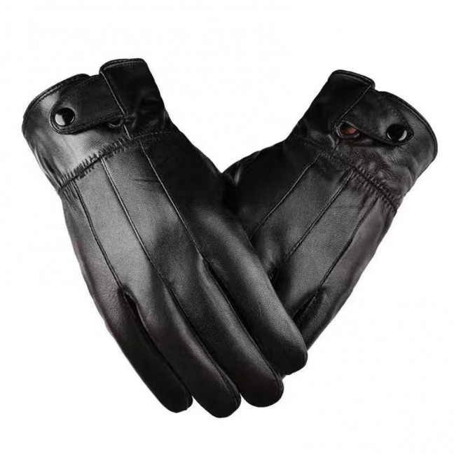 Winter Cycling Gloves Men Women Black Faux Leather Wind Resistant Gloves Warm Fleece Lined Gloves for Driving Outdoor Activities