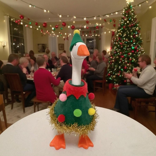 Christmas Tree Goose Outfit Desk Goose Clothes Festive Goose Costume for 7'' Goose Statue Holiday Xmas Table Decoration