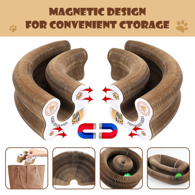 Cats Accordion Toy Foldable Cat Scratch Board with Bell Ball Portable Changeable Cat Scratcher Toy for Indoor Cats Anxiety Relief Exercise 