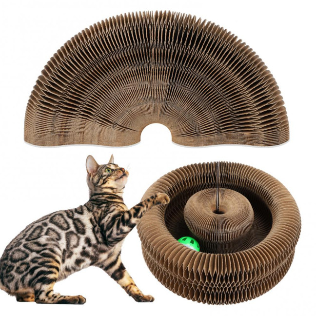 Cats Accordion Toy Foldable Cat Scratch Board with Bell Ball Portable Changeable Cat Scratcher Toy for Indoor Cats Anxiety Relief Exercise 
